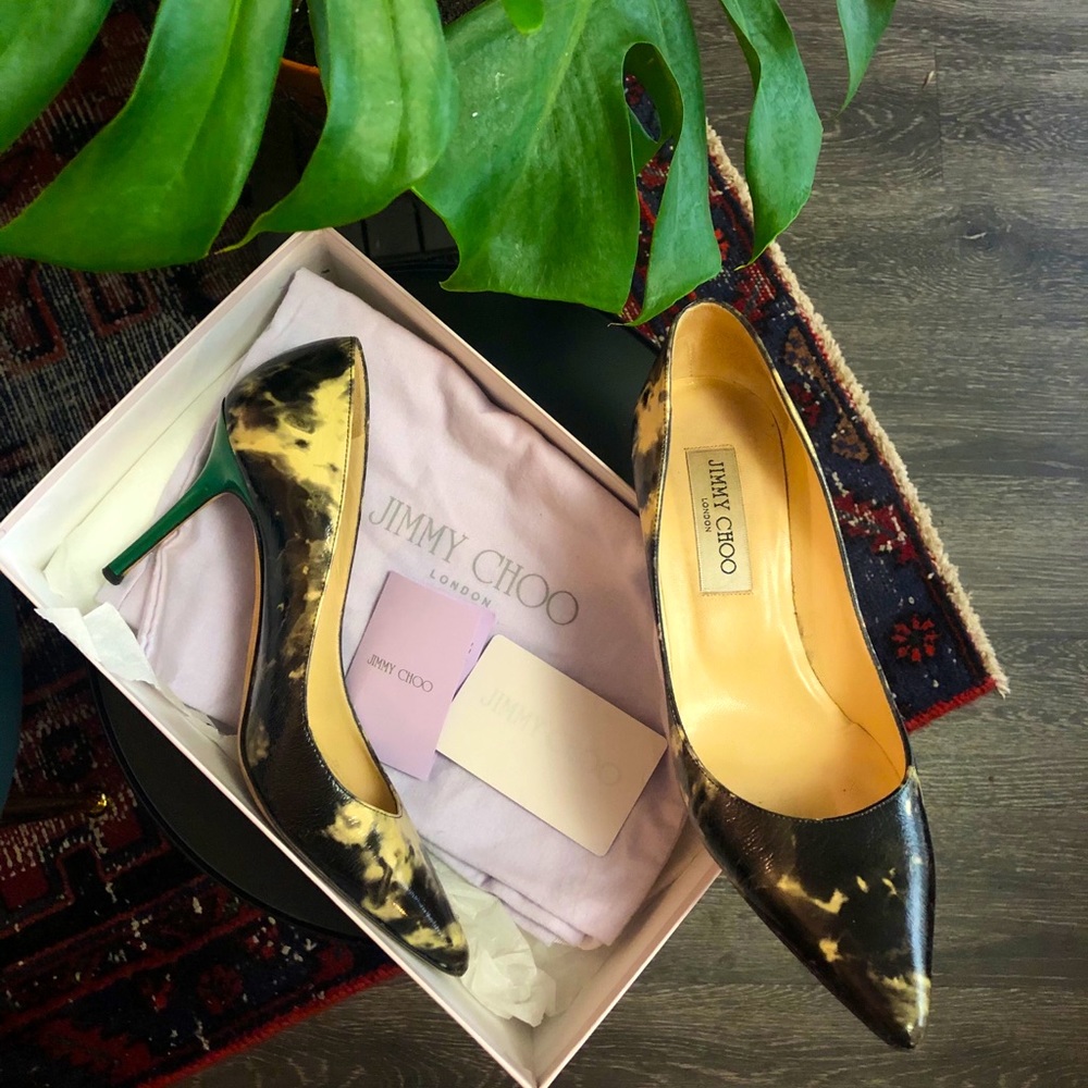 Jimmy Choo Tie Dye Patent Smoke Marble Green Heels